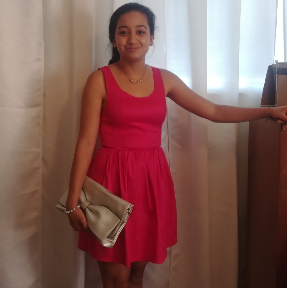 Pink taffeta skater dress